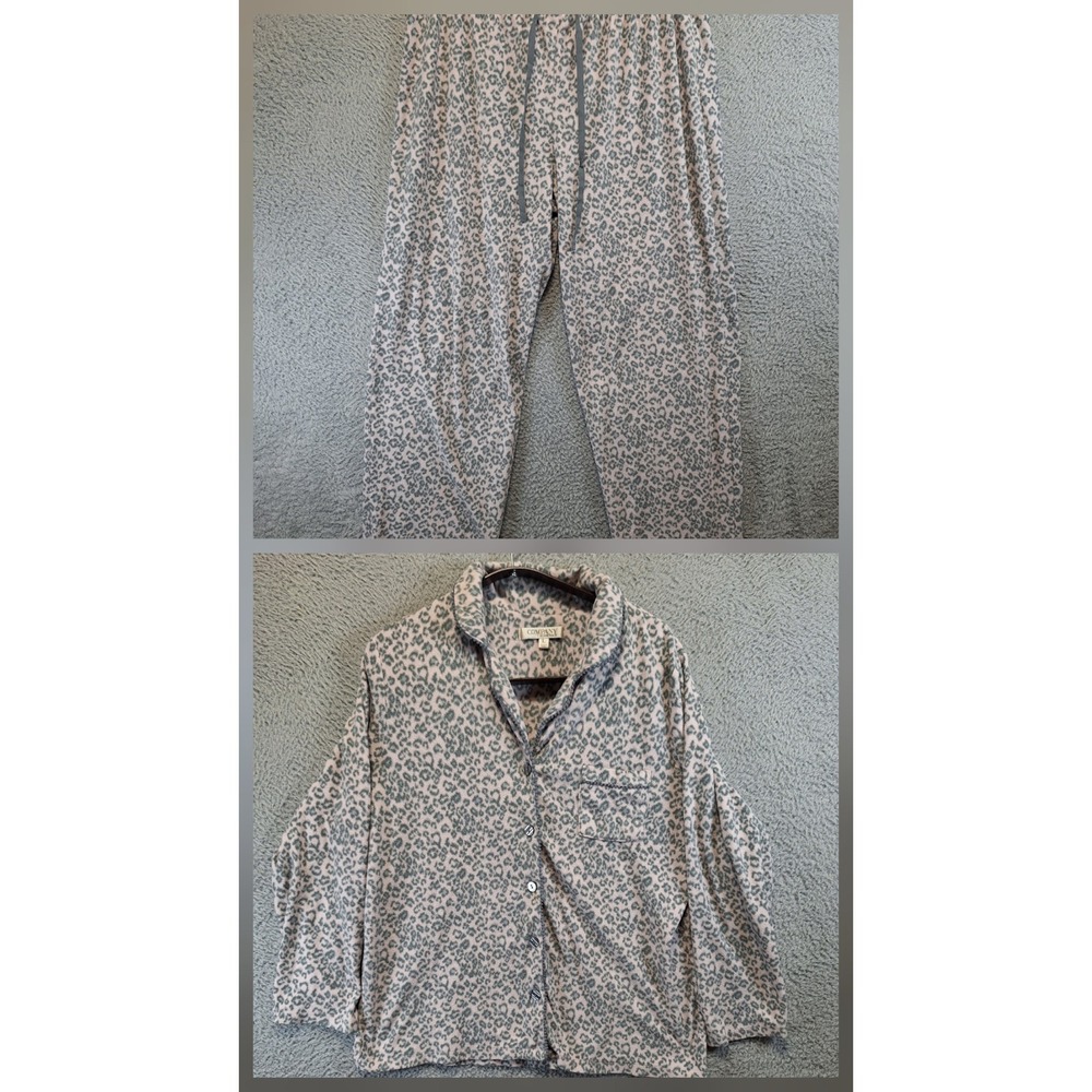 Company Ellen Tracy Pajama Set Womens Large Leopard‎ Print Fleece Lounge Comfy